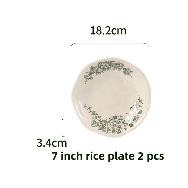 SOLECASA Porcelain Round Dinnerware Set, Green Design Floral, Plates Bowls Mugs Dishes, Premium Quality Ceramic Tableware