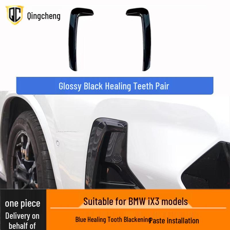 

2223 BMW iX3 Front & Rear Blackout Kit: Front Fangs Cover & Rear Lip Spoiler