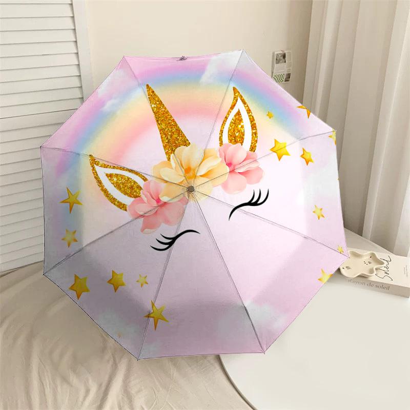 

1PC unicorn stars Automatic Open/Close Umbrella with Windproof, 8-Rib Sturdy Canopy, Durable Ribs, Fashionable Design1384A
