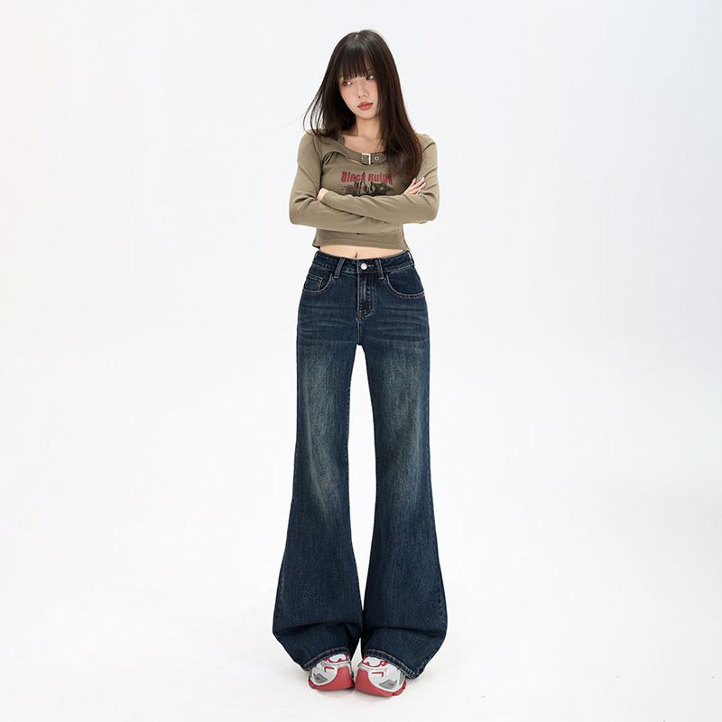 Retro slightly pulled loose and thin without sticking to the legs Flared jeans women's 2026 early spring elastic slim large size