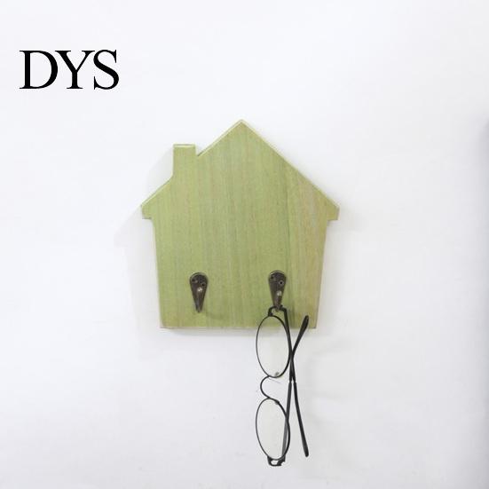 No Damage Wall Mounted Hooks Wood House Shape Storage Hook, Strong Traceless Adhesive Decorative Key Holder for Entryway American Style Hanger