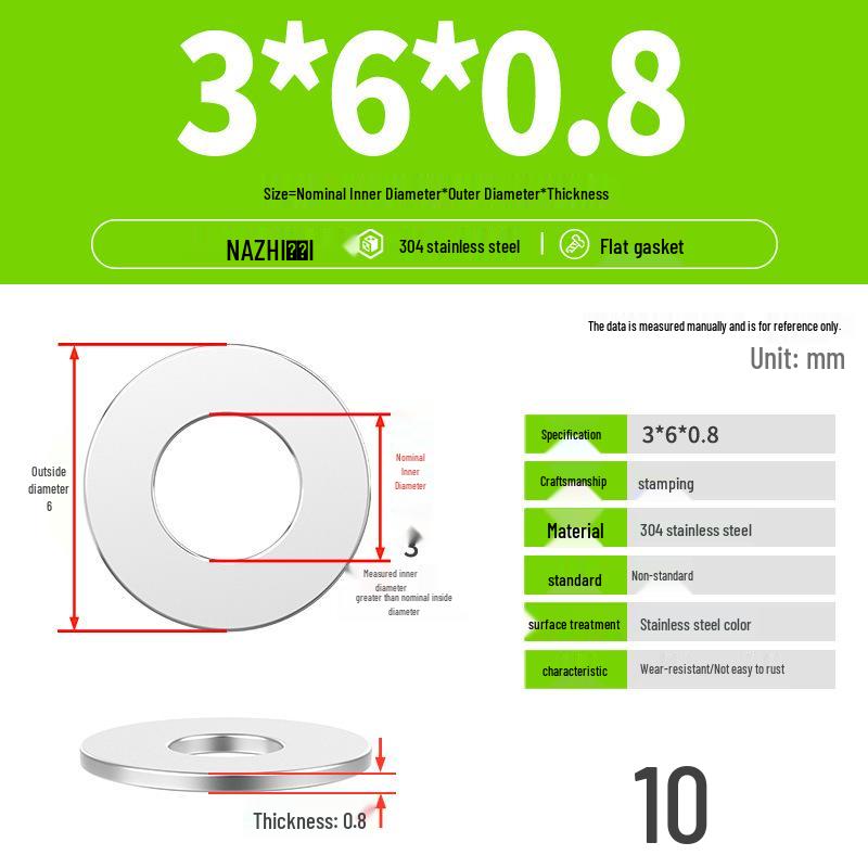 Thickened 304 Stainless Steel Flat Washer Spacer (M4-M8)