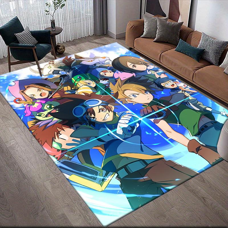 Digimon Characters Anti-Slip Floor Mat, Rectangular Carpet for Bedroom, Living Room, Sofa & Game Area, Home Decor