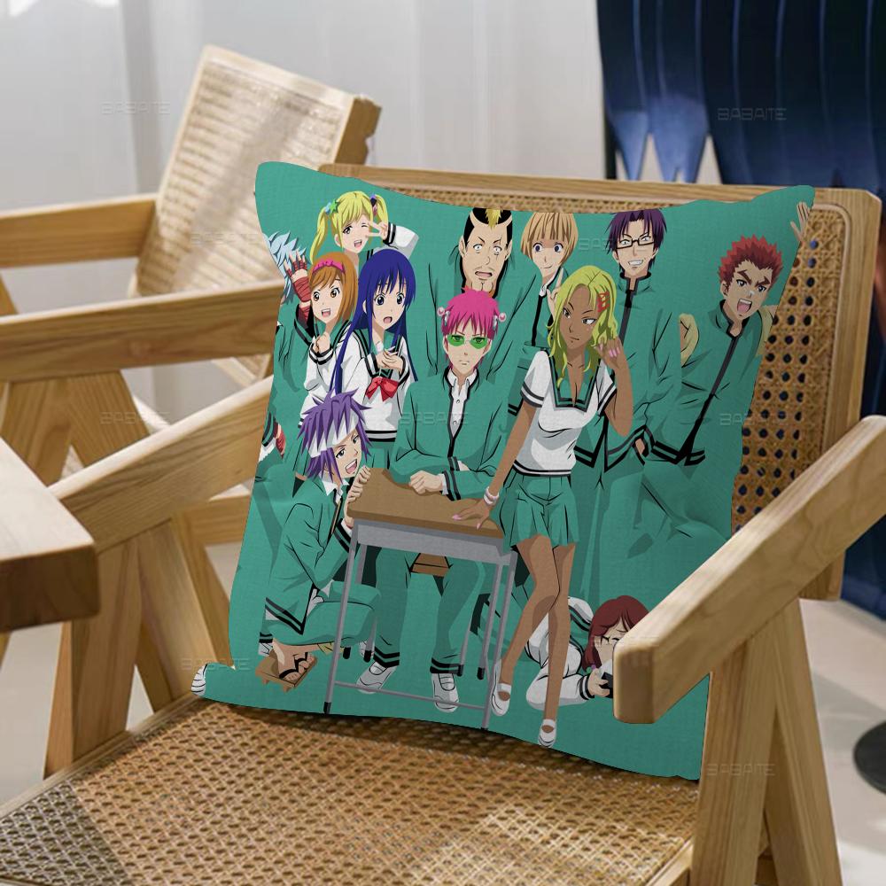Saiki K:s katastrofala liv Kuddöverdrag Tecknad Soffa Dekorativ Hem Dubbelsidigt Tryck Kort Plysch Sött Kuddfodral