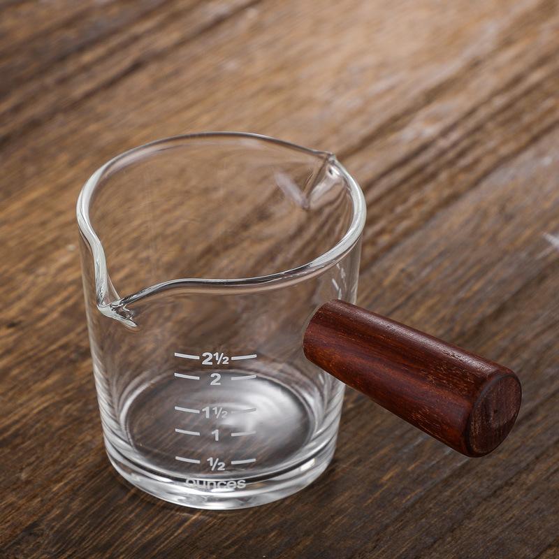 Japanese Wooden Handle Glass Double Mouth Milk Cup Coffee Utensils Milk Cup, Coffee Liquid Container Cup, Home Daily Milk Cup