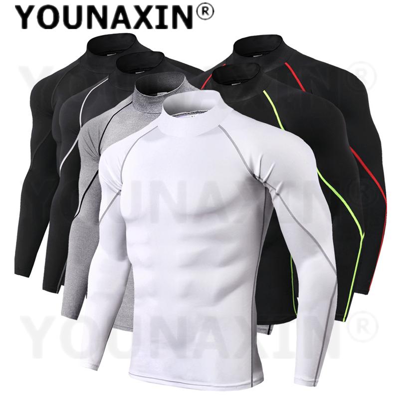 Men's High-necked Sports Long Sleeves T-shirts Skinny Fitness Clothes Yoga Training Running Quick-drying Cycling Tights Top S M L XL 2XL 3XL