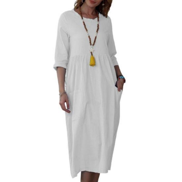 Hohe Taille A-Linie Midi-Kleid für Damen Sommer Locker Kleid Tägliche Kleidung Schrumpffest Schönes Anziehen