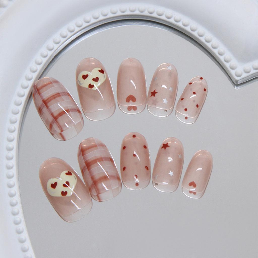 Artificial Nail Tips with Heart and Star Patterns 24 Pieces Lightweight Comfortable Fit for Various Occasions