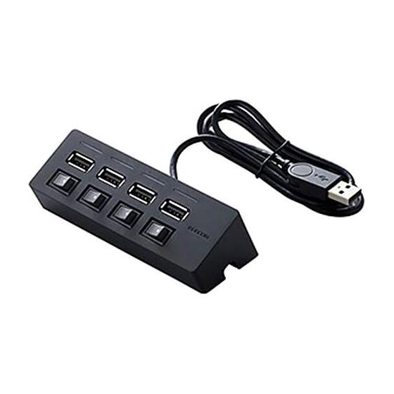 ELECOM USB Hub 2.0 Self-Powered 4 Ports with Individual Switch Functionalism 1m MacBook/Surface Pro/Chromebook and Other Laptops Compatible with