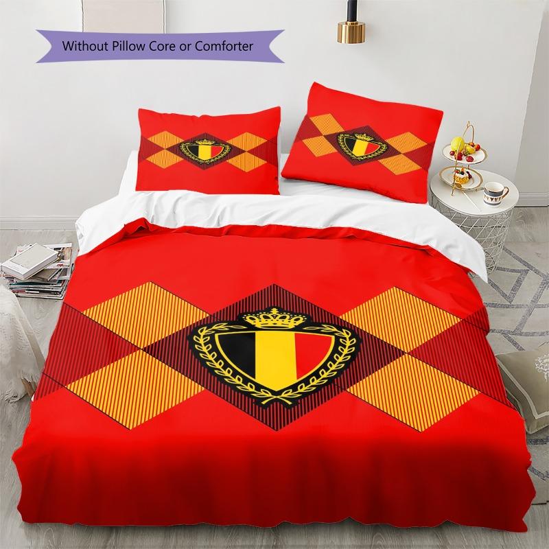 Belgium National Emblem Rhombus Pattern Print 3 Pieces Duvet Cover Set National Team Bedding Bedroom Decor Without Pillow Core Comforter