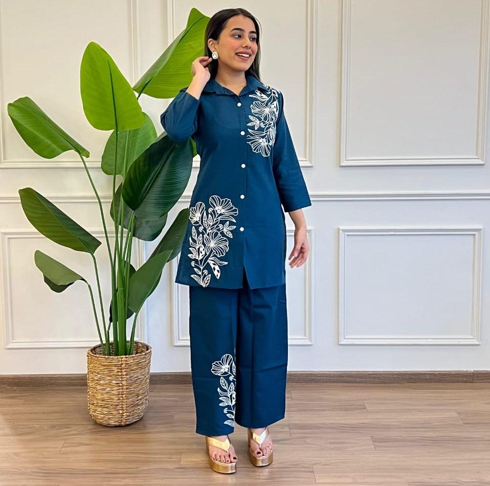 

Индийский женский дизайнерский комплект курта-брюки, топ-туника курти в стиле Болливуд, платье из чистого хлопка 3XL синий