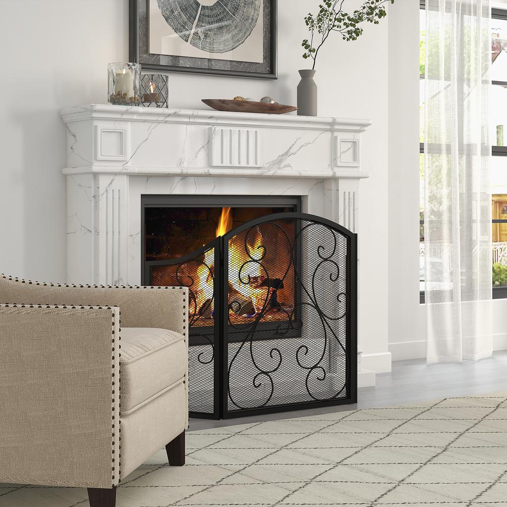 Copri Camino, Protezione Scintille, Design Vintage, 66 cm x 31 cm x 81 cm, Nero