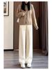 Women's 2024 Chenille Wide-Leg Floor-Length Black Pants - Autumn/Winter Style