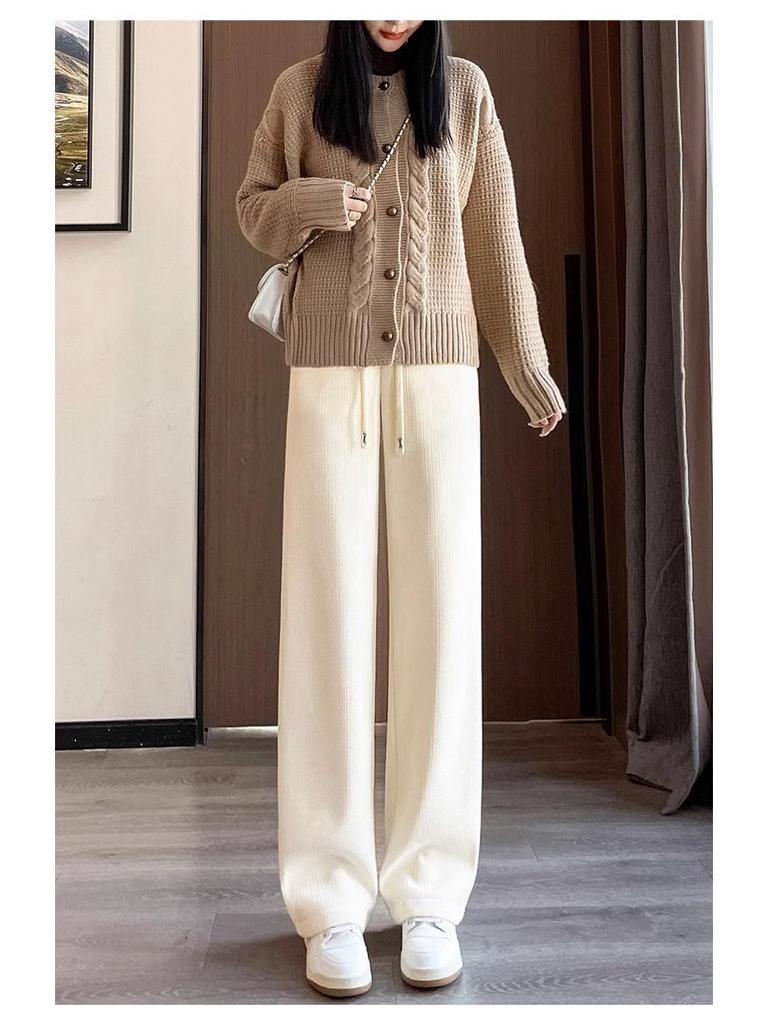 Women's 2024 Chenille Wide-Leg Floor-Length Black Pants - Autumn/Winter Style