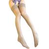 Women Socks Skin Color Sexy Nylon Elastic Glossy Broad-Brimmed Lace Thigh-High Stockings