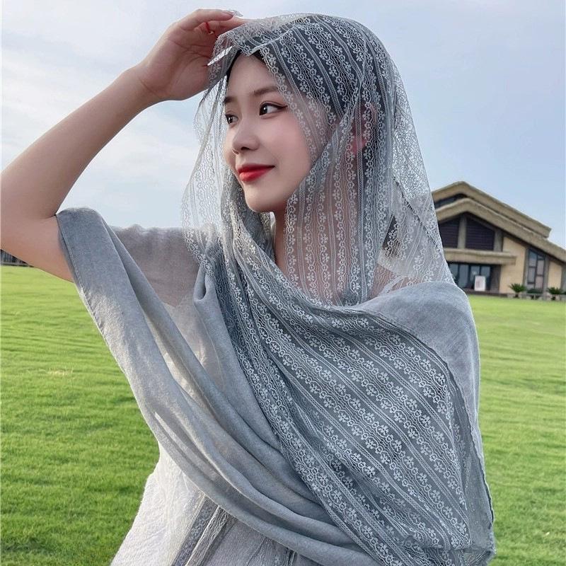 צעיף תחרה טלאים בסגנון קוריאני - צעיף כותנה פשתן לנשים לאביב וסתיו