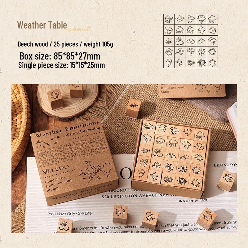 Joyful Expressions Weather-Themed Beech Wood Rubber Hand Stamps for Kids