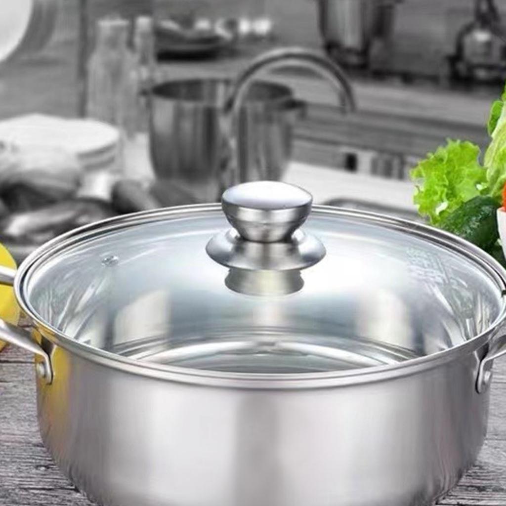Stainless Steel Hot Pot Thicken Bottom Universal Stainless Steel Casserole with Lid 10.2in
