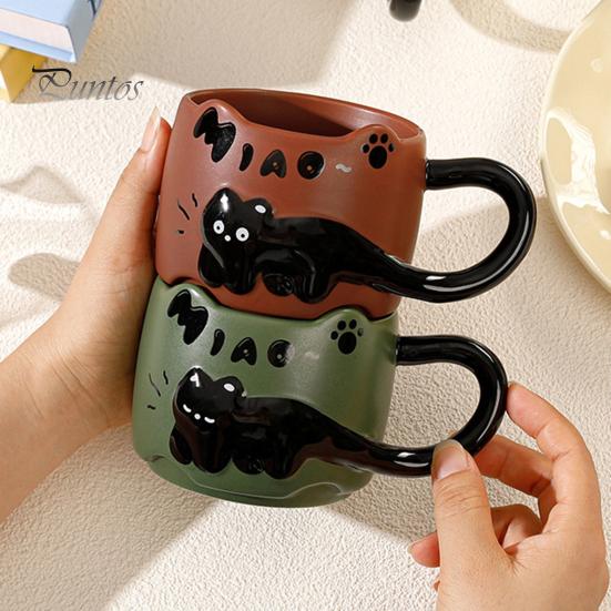 Cani de cafea stivuibile cu pisici, capacitate 380 ml, cu tematică drăguță de pisică, căni de ceai ceramice care economisesc spațiu, cadou pentru iubitorii de pisici și colecționari