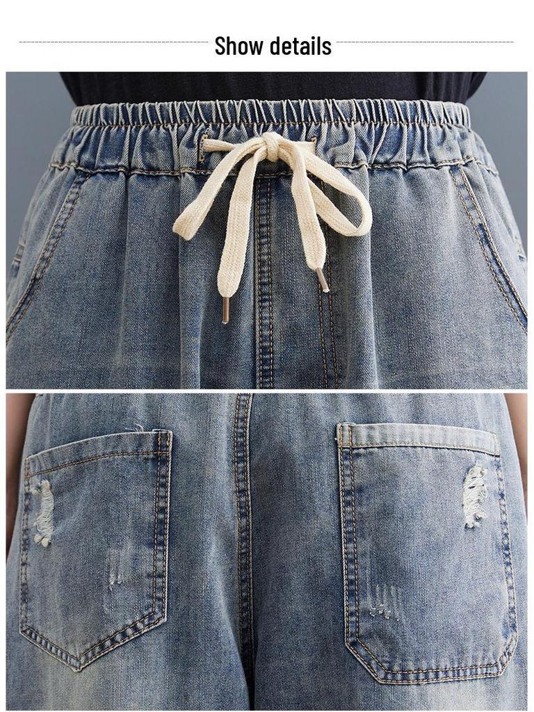 Autumn 2026 Embroidered Ripped Denim Harem Pants