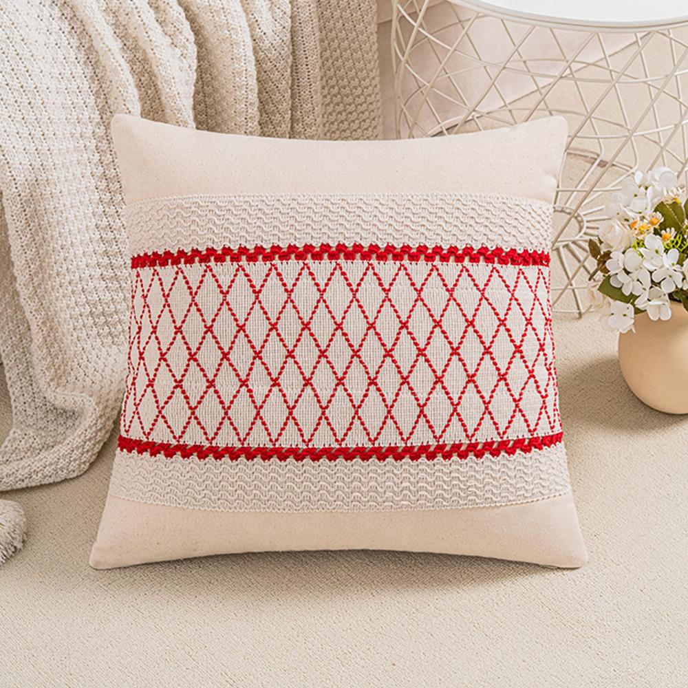 Cotton Thread Splicing Pillow American Pastoral Style Living Room Sofa Pillow Woven Cushion Retro Imitation Cotton Linen Pillow Case