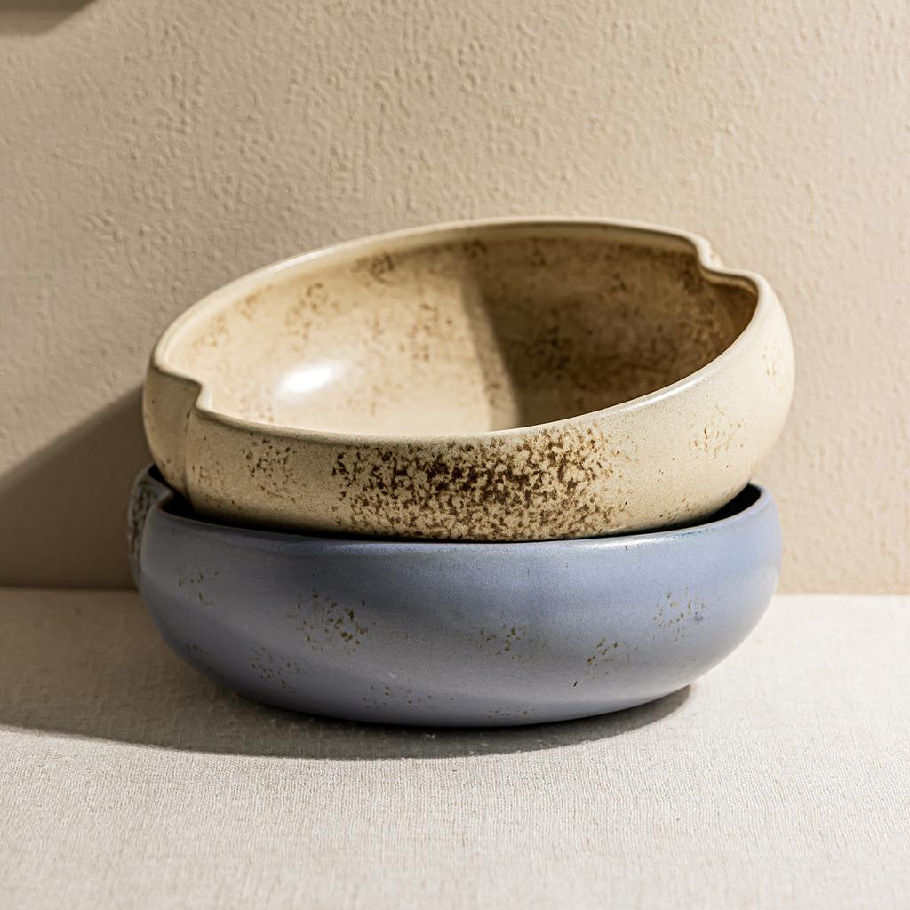 Retro Special-Shaped Creative Ceramic Bowl Tableware Household Irregular Noodle Bowl Vegetable Bowl Soup Bowl Dessert Bowl Salad Bowl