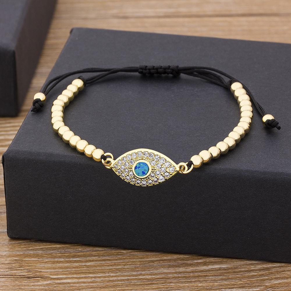 Nidin Hamsa Hand Evil Eye Copper Beads Adjustable Bracelet Lucky Braided Rope Bracelet 5 Styles For Women Men Party Jewelry