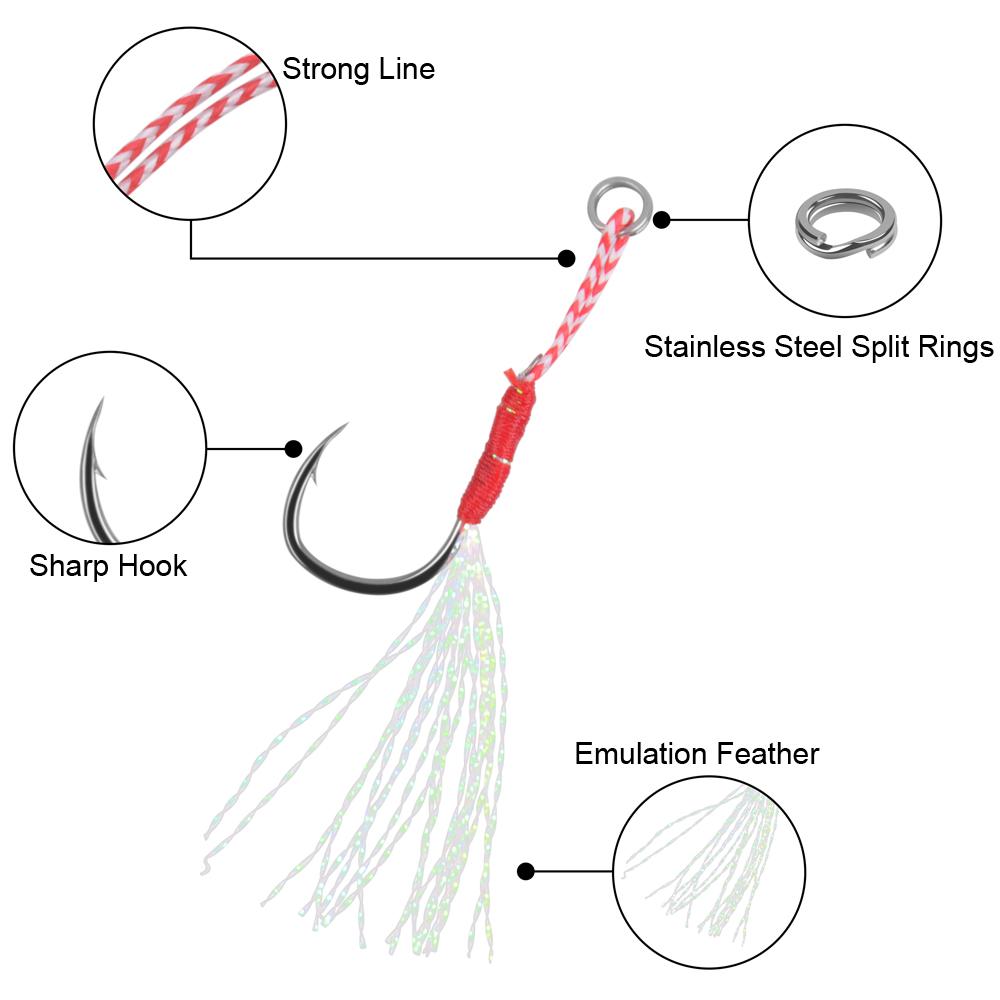 120Pcs/60Pcs Cast Jig Assist Hook High Carbon Steel Jig Head Hook Barbed Single Jigging Lure With Feather For Bass