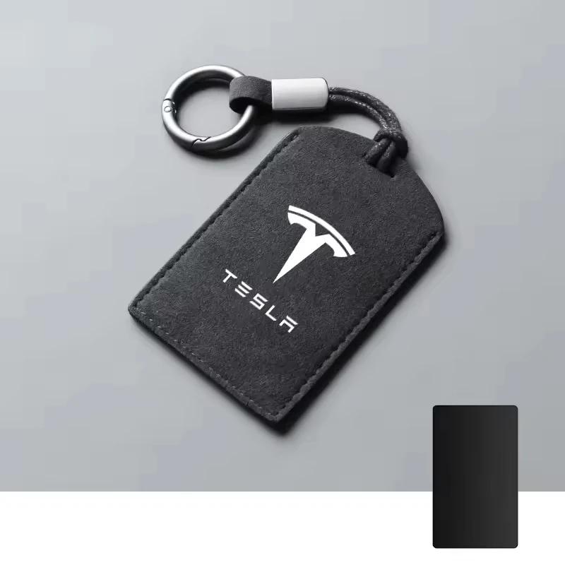 

Suede Car NFC Card Key Case Cover Key Shell Holder Protector Bag For Tesla Model 3 Y 2020 Keychain Car Styling Accessories