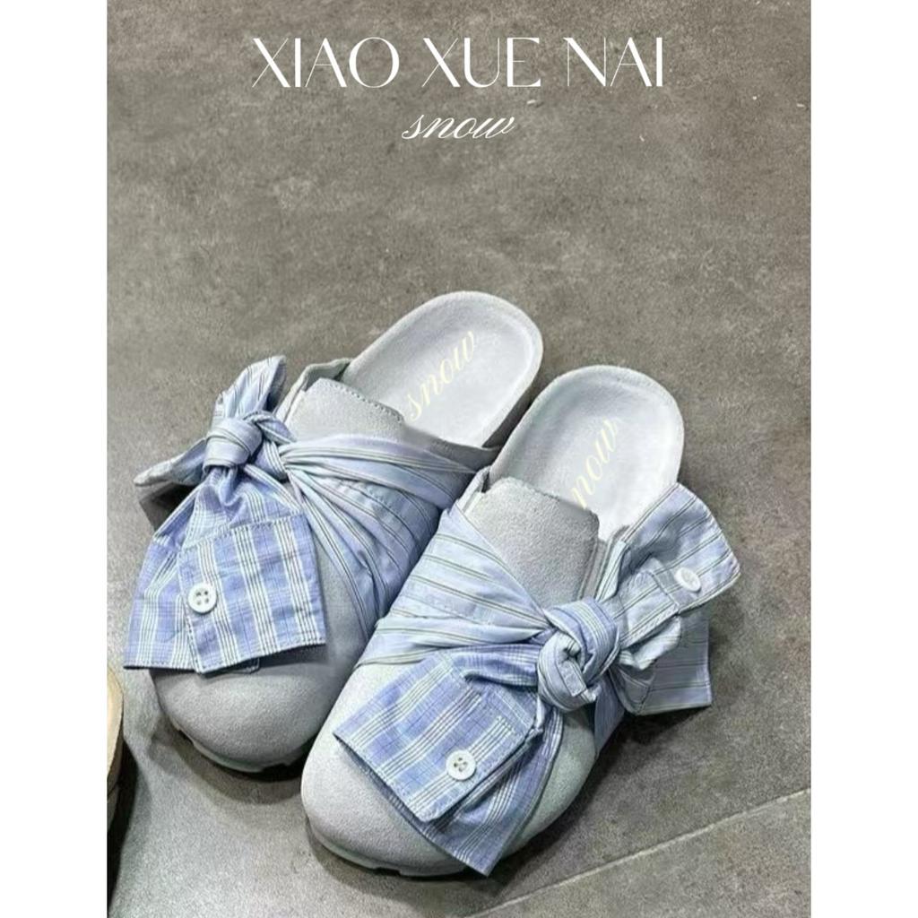 Retro plaid bag head half slippers women's summer wear new one-pedal lazy single shoes flat sandals