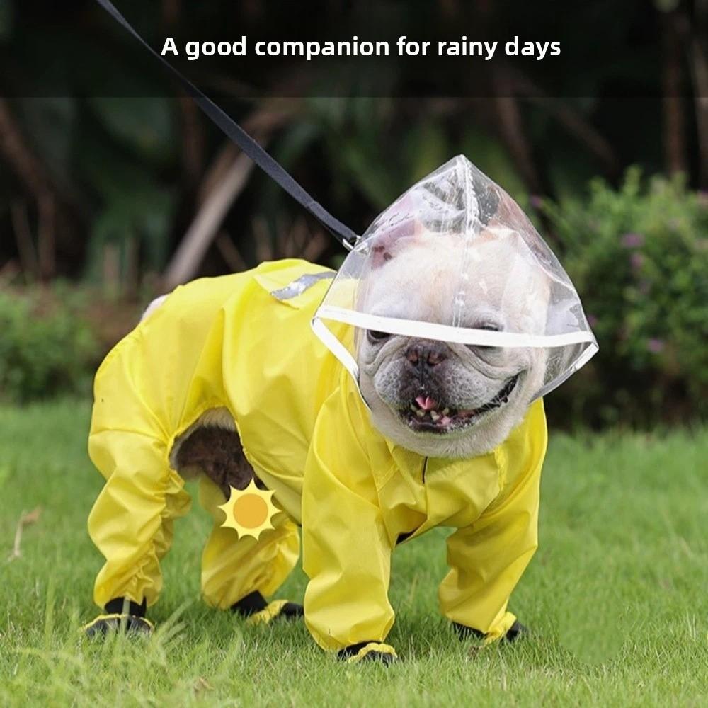 Belly-Covering Pet Outfit Dog Hooded Raincoat Reflective Strip Dog Rain Cloak  Dogs Puppy