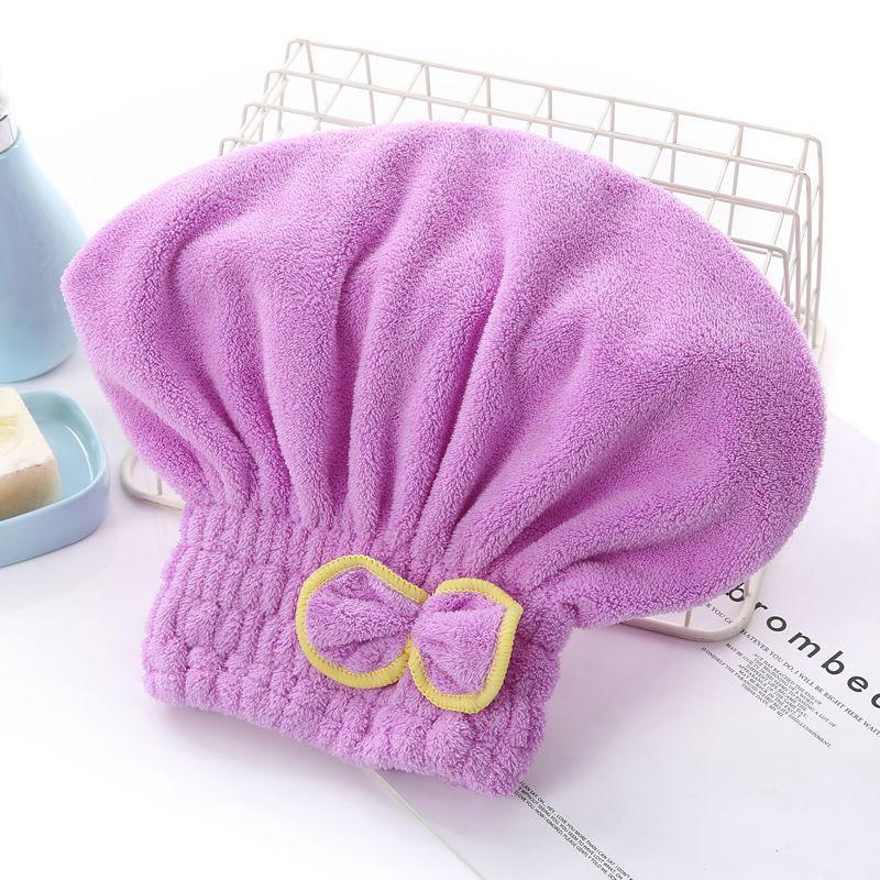 Coral Velvet Bowknot Princess Shower Cap - Soft, Water-Absorbing High-Density Hair Drying Hat