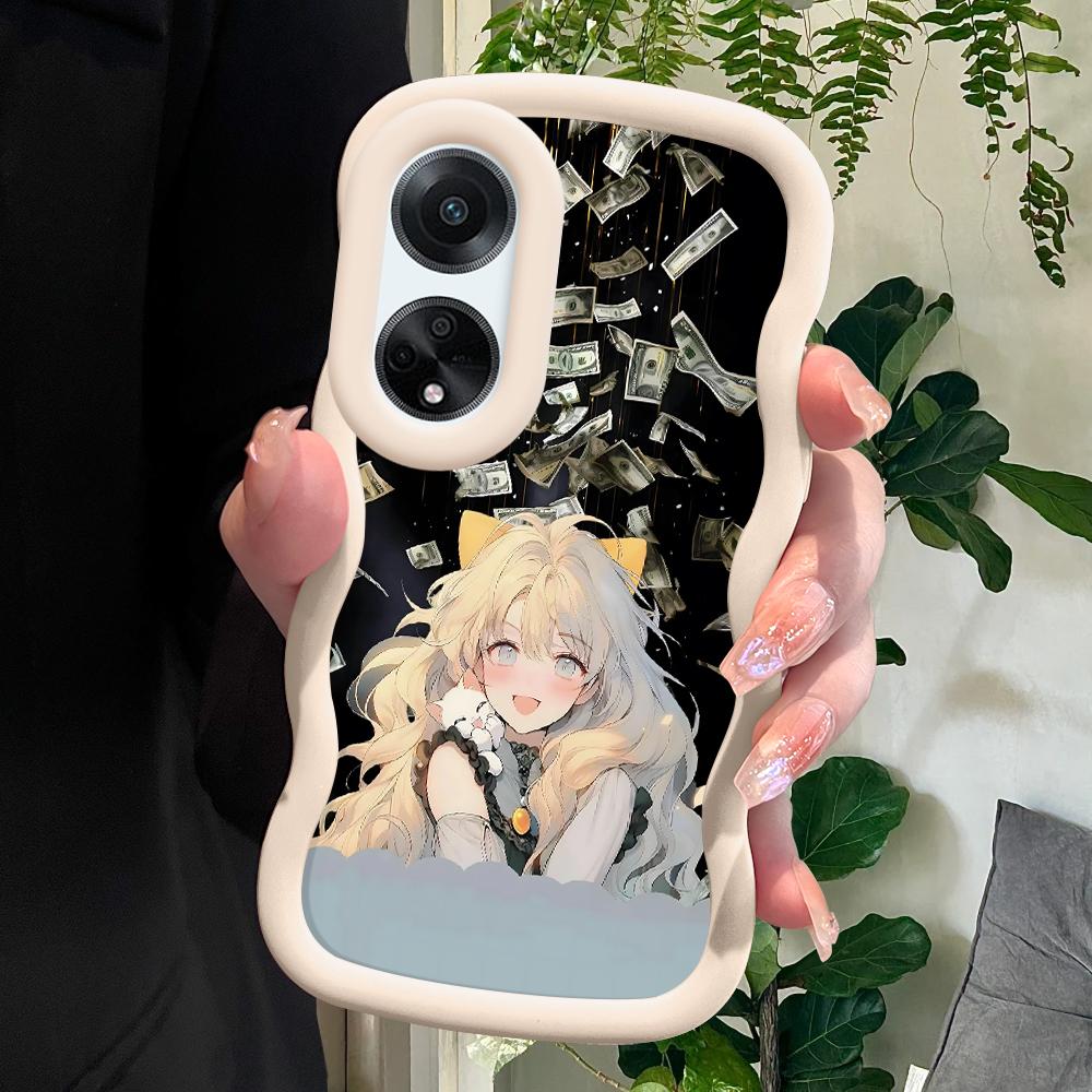 

Окрашенный узор Big Wave Edge Мягкий силиконовый материал Macaron чехол для телефона противоударный защитный резиновый чехол для OPPO Reno Realme OPPO A54 белый