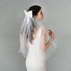 Élégant Chapeau de Mariée de Mariage Tulle Maille Double Couche Couleur Blanche Femmes Voile de Mariage Court avec Clip Ruban Pièce de Tête de Mariée