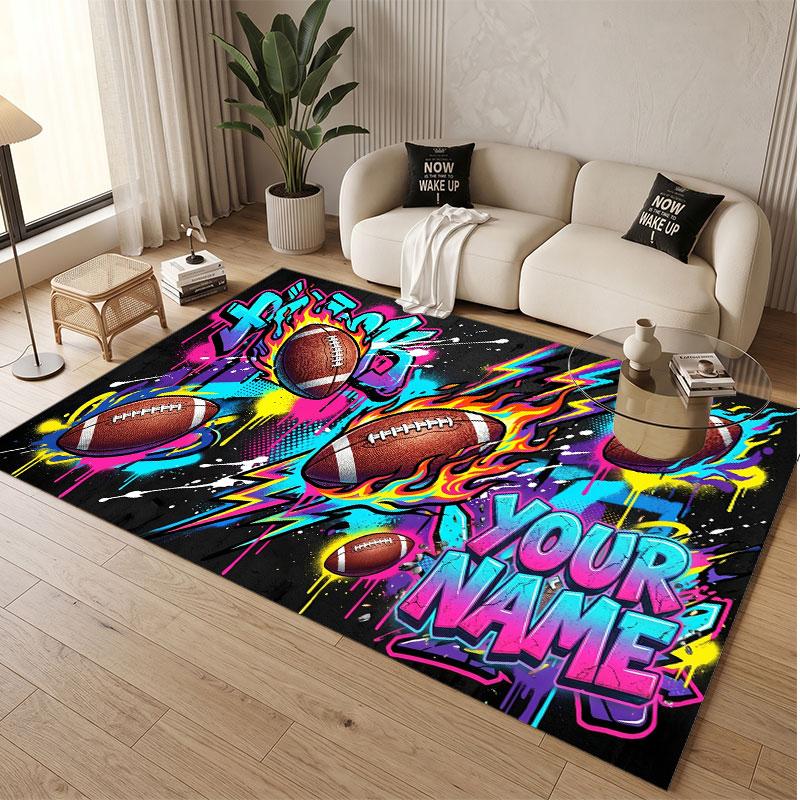 American Football Theme Soft Crystal Velvet Rug Custom Name & Text Print Non Slip Floor Rug for Bedroom Living Room