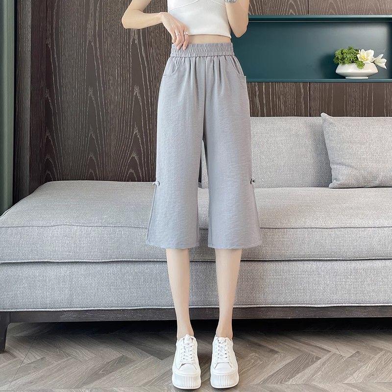 Ice Silk Cotton Linen Women's 7-Point Micro-Flared Pants - Summer 2025 New Chinese Style