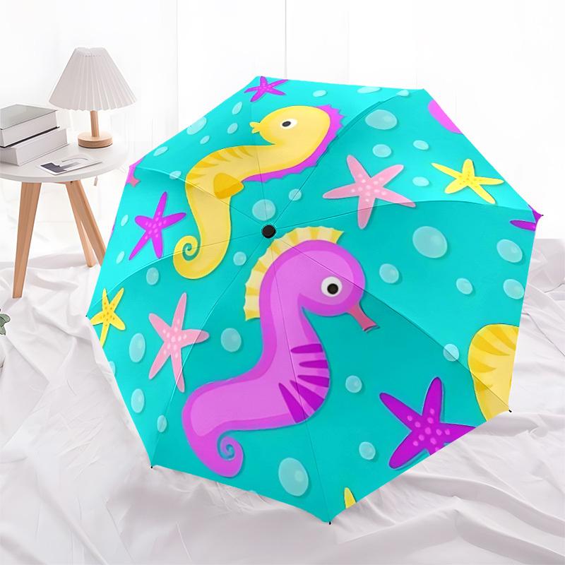 1pc Seahorse, Ocean Automatic Folding Umbrella - 8-Rib Automatic Open/Close, Large Canopy Birthday Festival Gift yy251217126