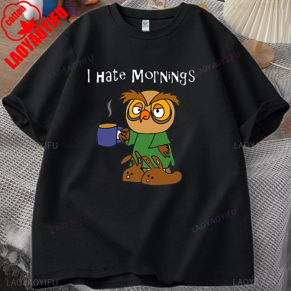 ZX Tee Vintage I Hate Mornings Premium T-Shirt Retro Cartoon T-Shirt Vintage 90s Tee Comfortable Personality for Outdoor Enthusiasts