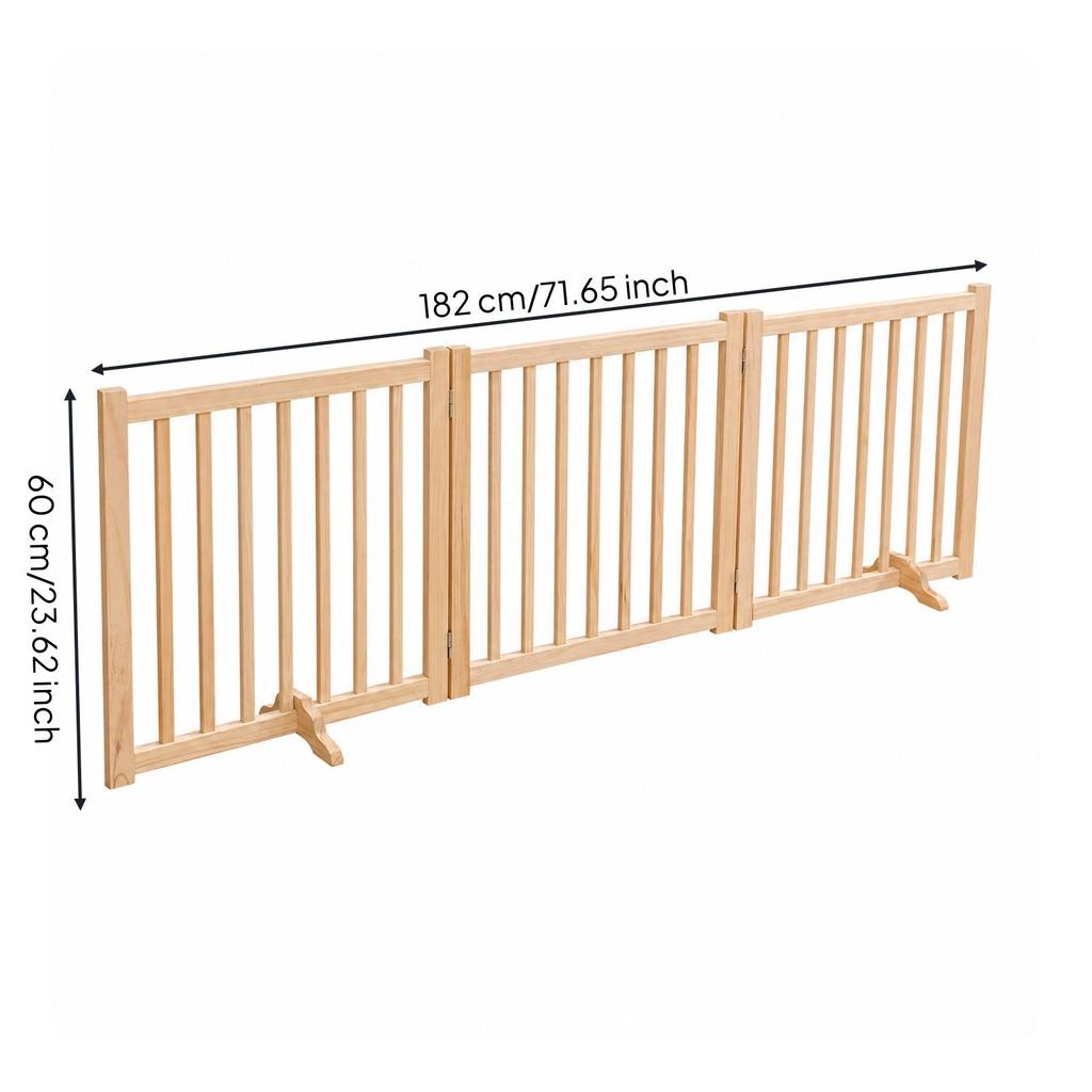 Wooden Pet Gate with Hinged Joints Natural-Finish for Apartments, Homes
