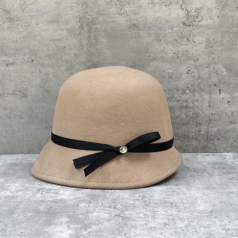 

Temperament Celebrity Wool Woolen White Hepburn Fisherman Hat Children French Retro Elegant Bow Top Hat m (56-58cm) one size fits most, adjustable inside