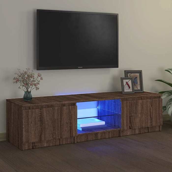 VidaXL Meuble TV avec lumières LED Chêne marron 140x40x36 cm, support TV, armoire média, armoire hifi, unité TV 822683