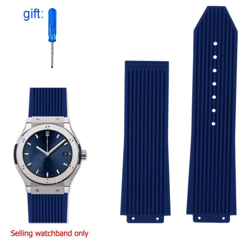 

Men s Silicone Rubber Watch Band For Hublot BIG BANG Black Blue Watch Band Tool Waterproof Sweat-proof bracelet 26-19mm 26-19mm