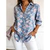 Women's Long Sleeve Floral Print Button Down Casual Shirt Elegant Daily Blouse Tops in Blue for Spring Summer
