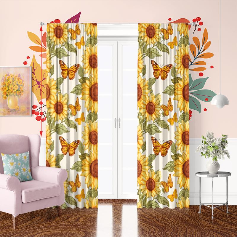2pcs- Butterfly Sunflower polyester curtains, pole bag curtains 42*84, bedroom, living room, home room, party decoration