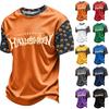 Herren Casual Corduroy Kurzarm Leicht Atmungsaktiv Rundhalsausschnitt Oberteil Halloween-Thema Aufdruck Buchstaben Design Bequeme Passform
