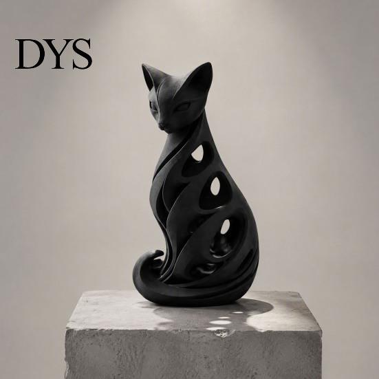 Decorative Figurines for Living Room 3D Printed Spiral Cat Figurine, Hollow Modern Abstract Sculpture Small Table Decor Coffee Desk Shelf, Minimalist