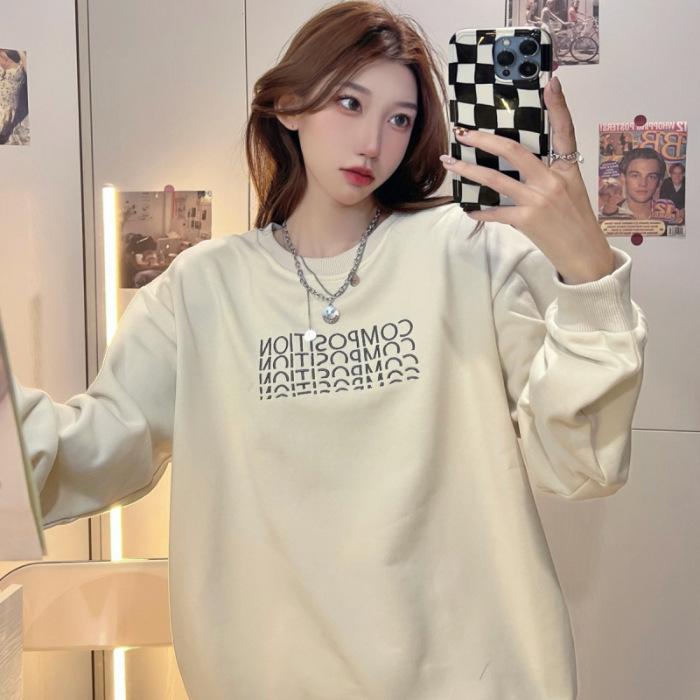 Autumn New Super Fire Retro Design Sense Letter Simple Casual Sweater Loose Crew Neck Jumper