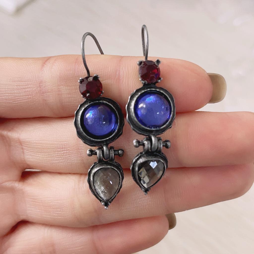 2023 New Fashion Purple Round Resin Hook Earrings Ladies Wedding Party  Silver Color Red Orange Stone Earring Gifts