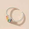 Korea Cute Sweet Multicolor Enamel Rainbow Stainless Steel Opening Adjustable Heart Ring for Fashion Finger Jewelry Accessories