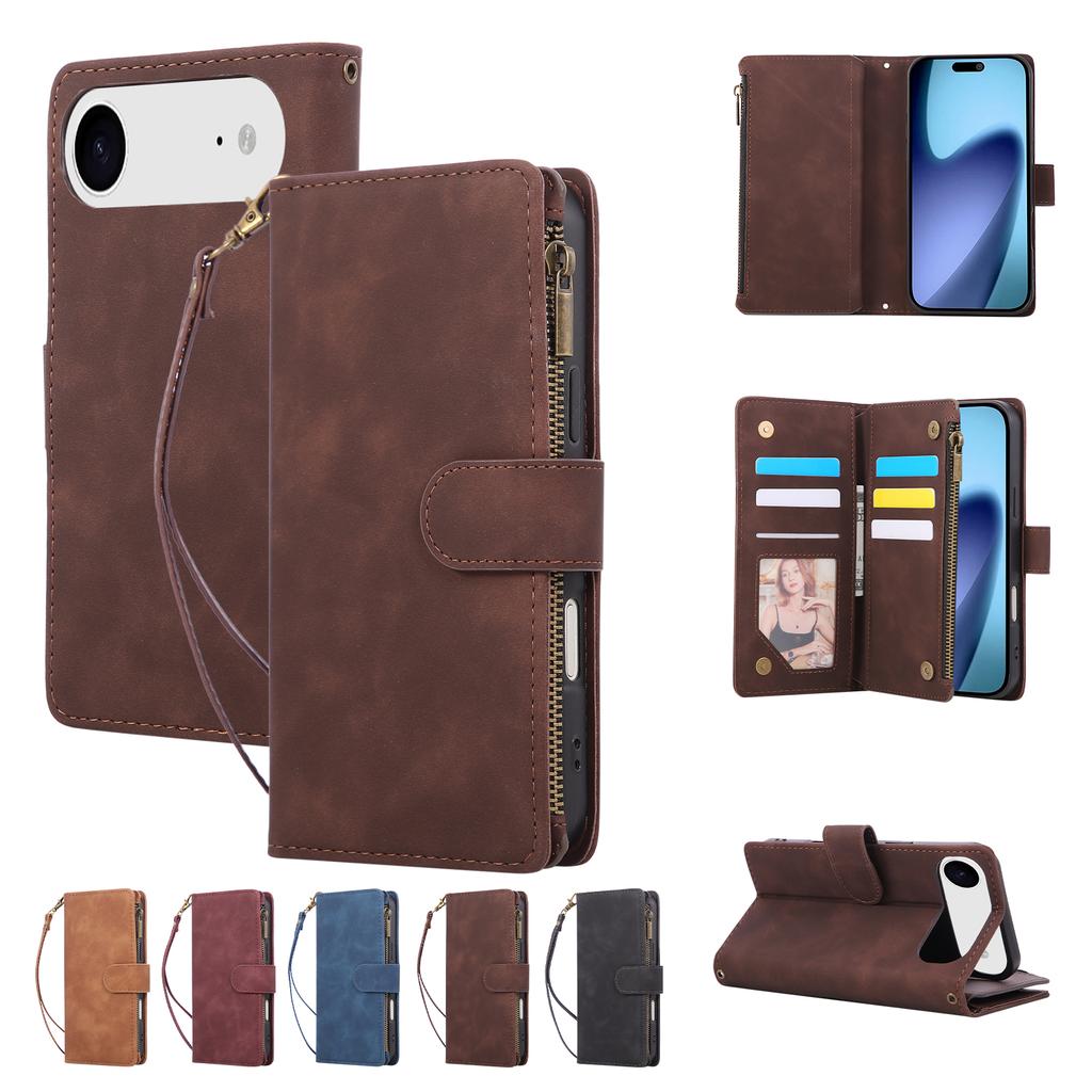 Zipper Cards Solt Wallet Leather Case for IPhone Air 17 16 15 14 13 12 11 Pro Max XS XR 16E 8 Plus SE Wallet Bag Kickstand Cover